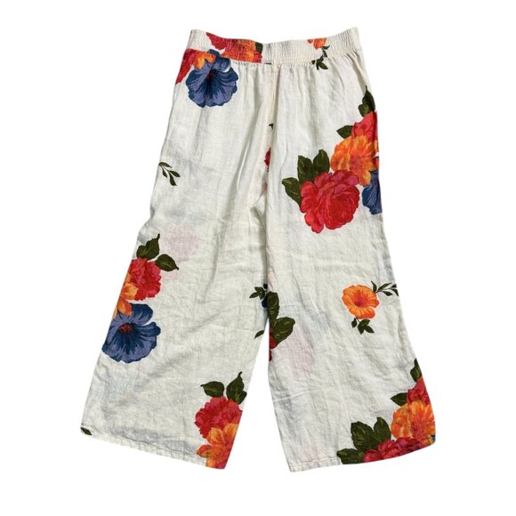 Joie 100% Linen Floral Pants Wide Leg Cropped Boho Vacation Resort Womens Sz LG - Picture 5 of 7